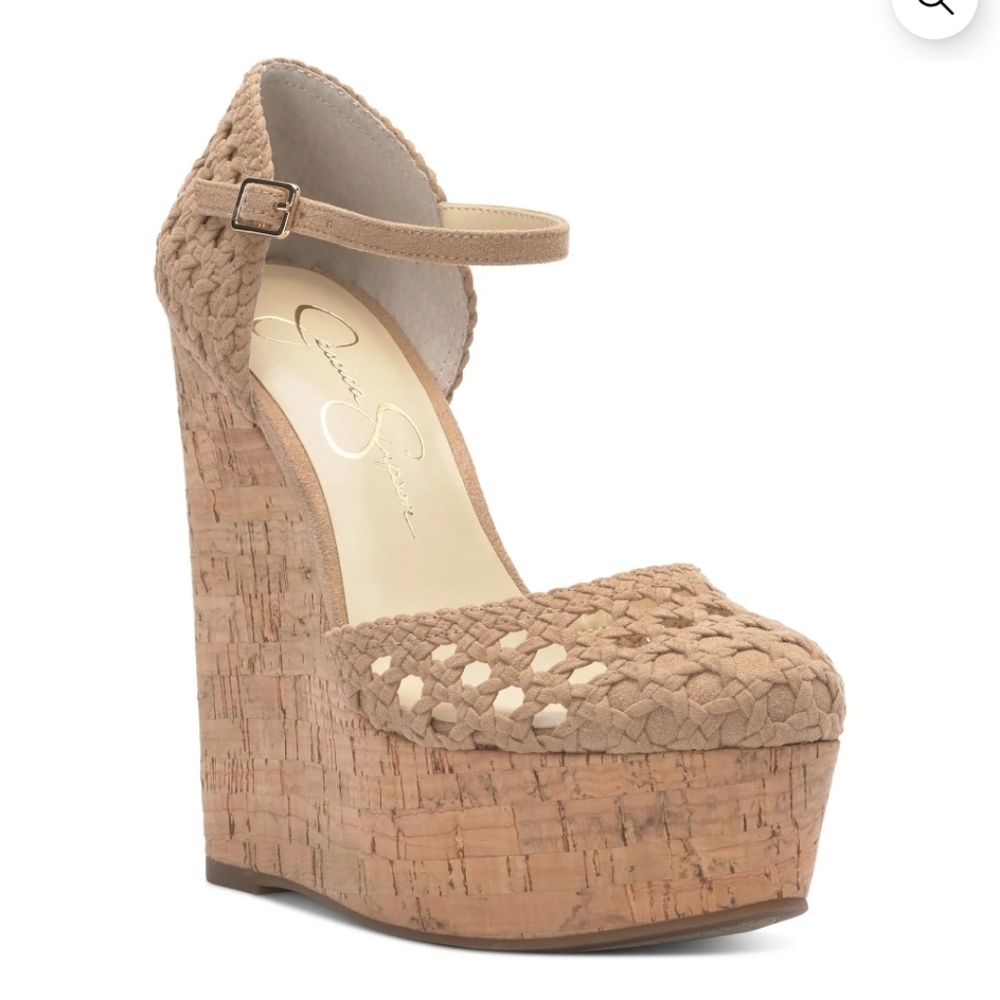 JESSICA SIMPSON Cork-Like Wedge Woven Round Toe - Picture 1 of 4